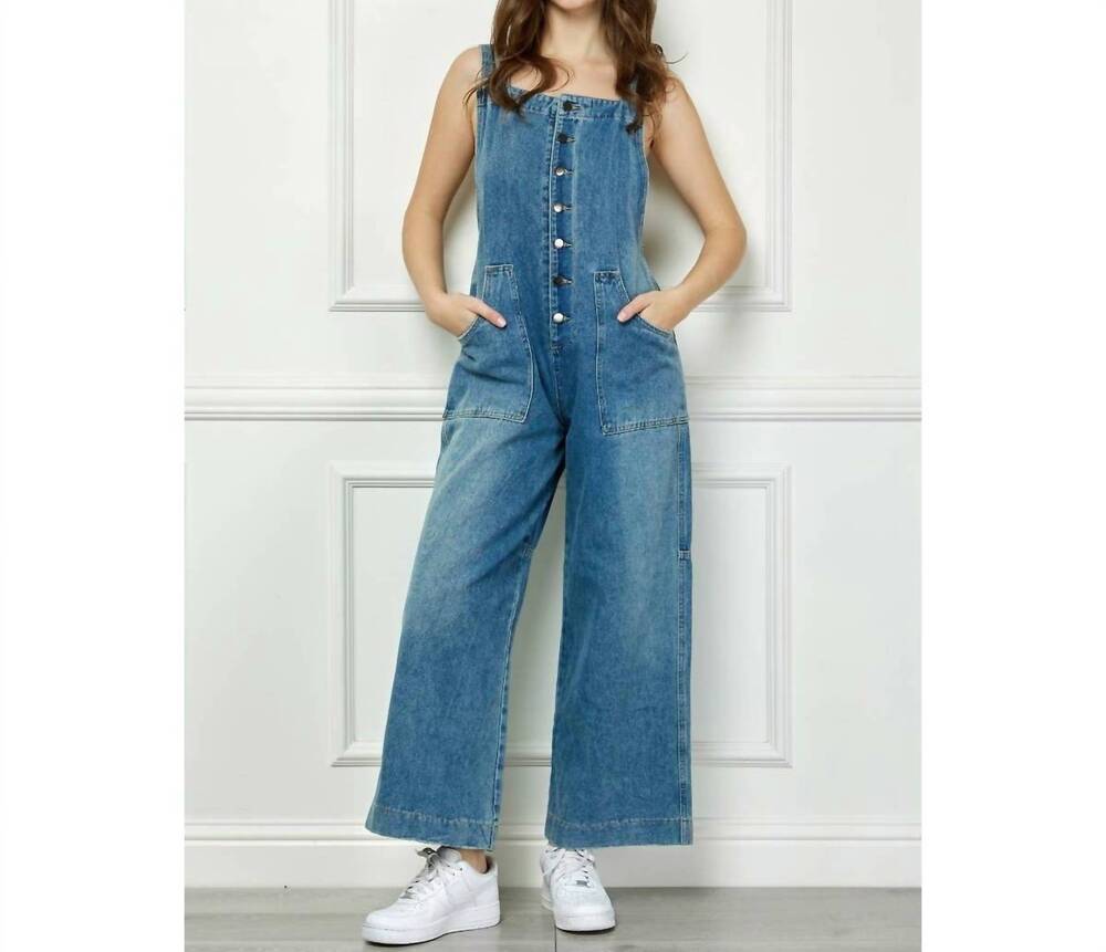 NEW VEVERET women's kelly denim multi button fatigue overall in blue